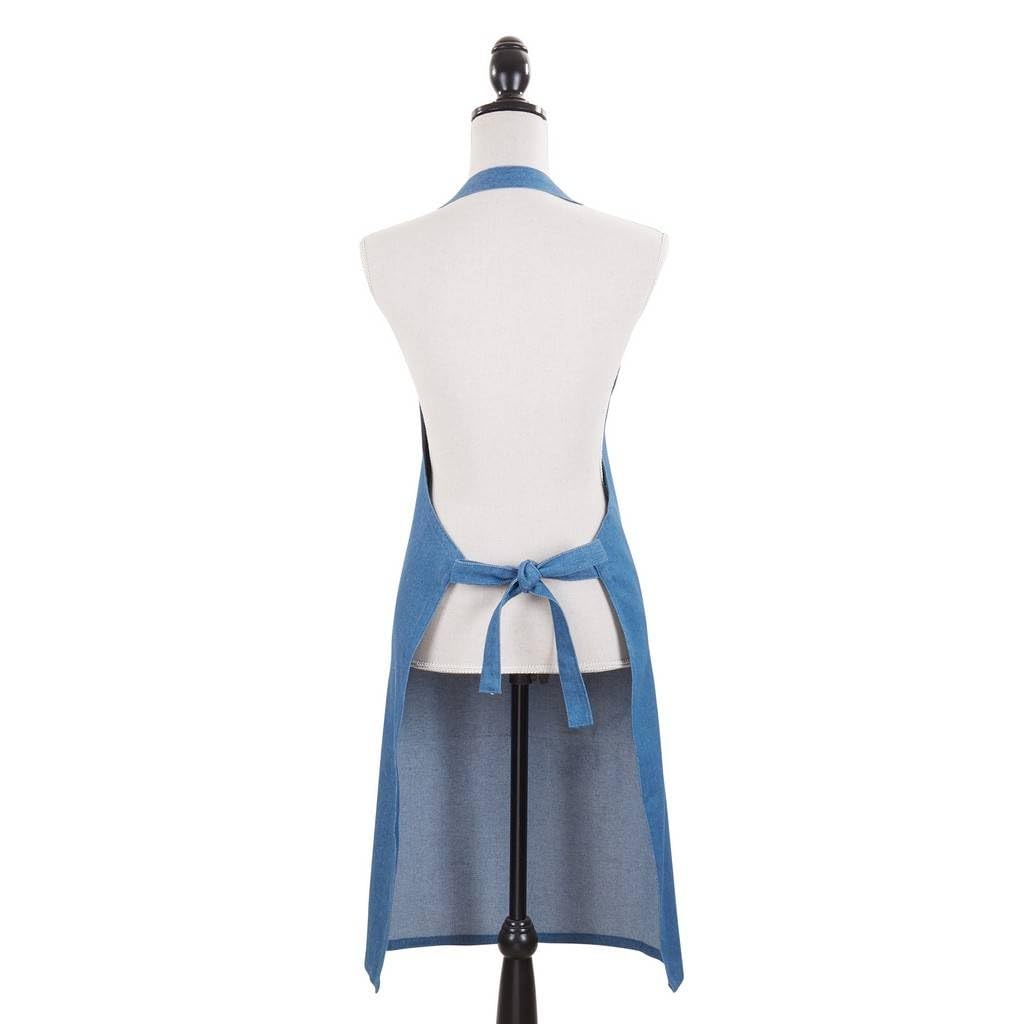 Fennco Styles Adjustable Denim Kitchen Home Full Size Apron with Large Front Pockets 27" W X 35" L - Blue Cooking Apron for Everyday Use, BBQ Parties, Holidays and Family Gatherings