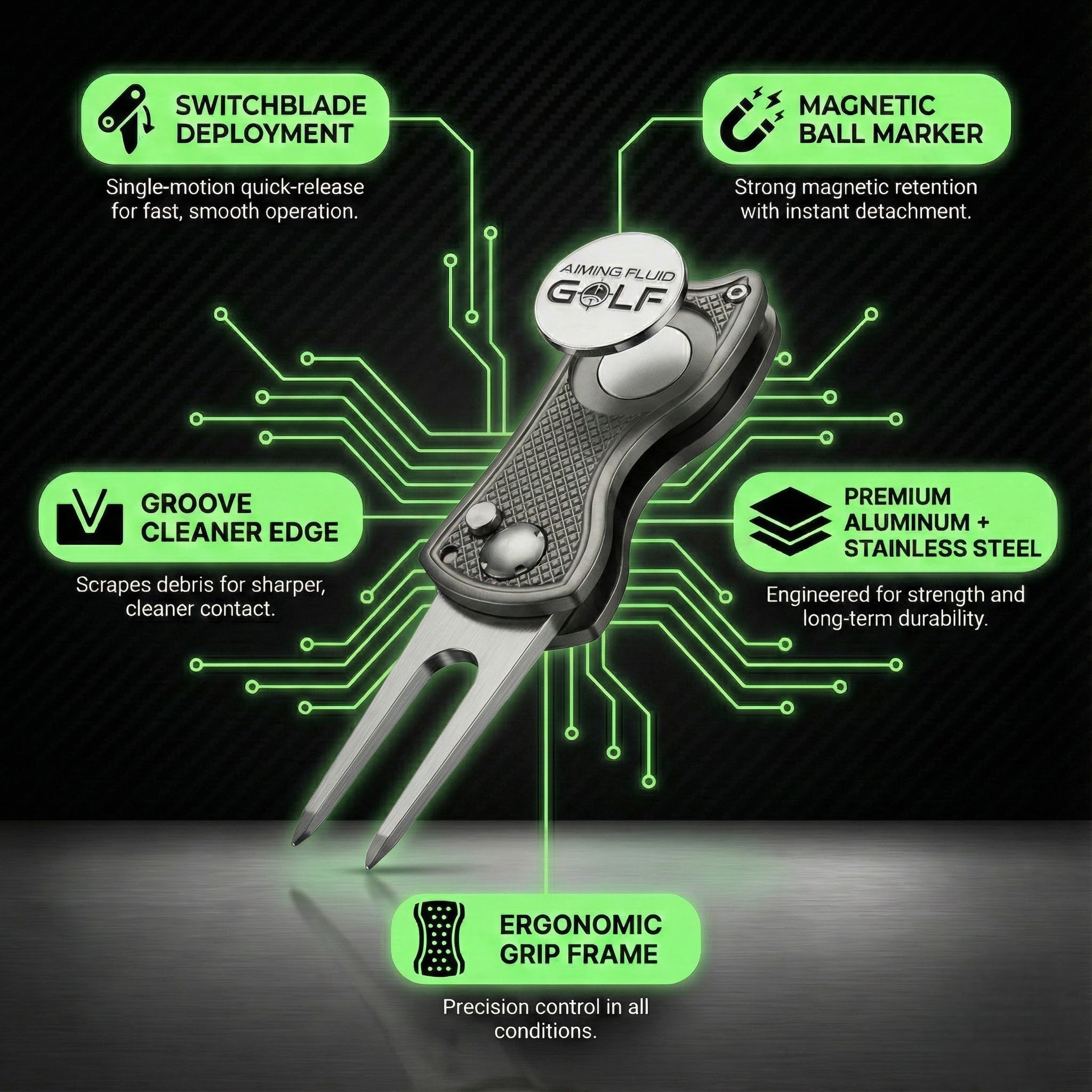 Foldable 5-in-1 Divot Tool with Magnetic Ball Marker